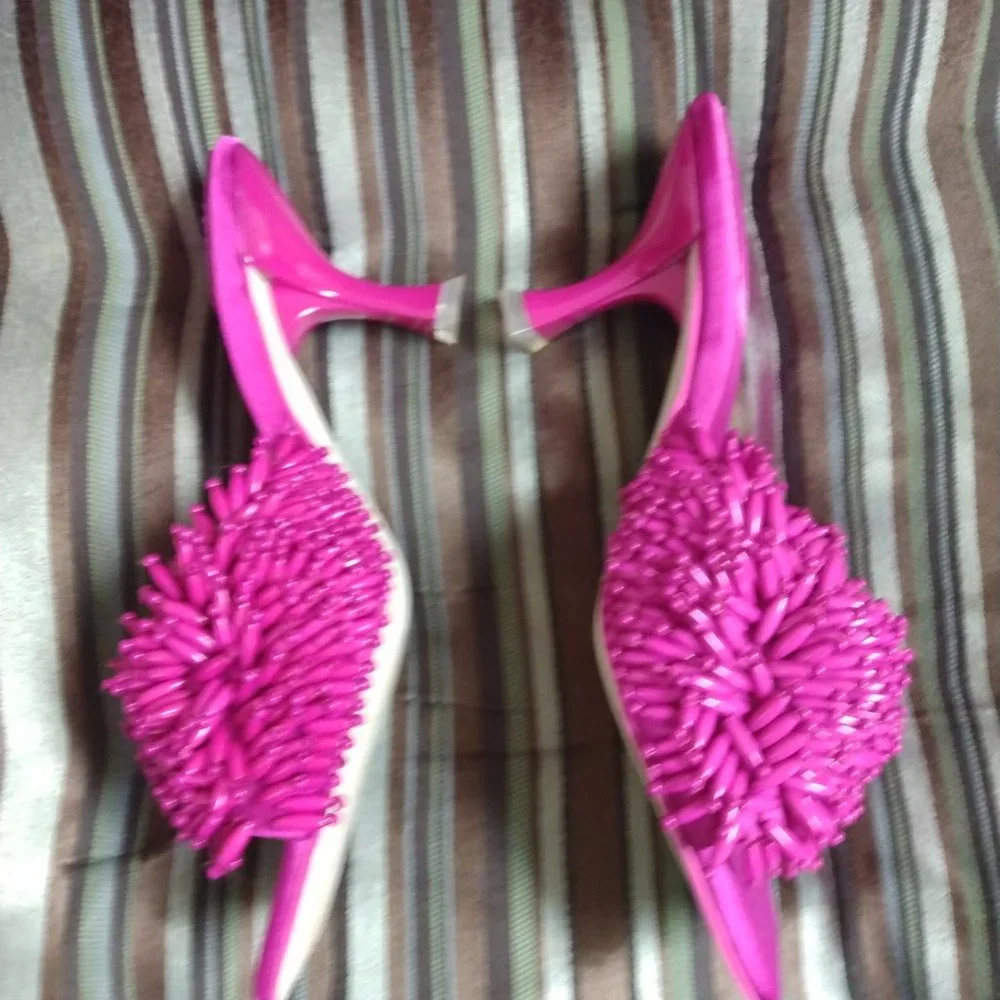 ❤️JEFFREY CAMPBELL Kinsley Fuchsia Heavily Beaded Heels Shoes Size 7 - 7 1… - Picture 5 of 8
